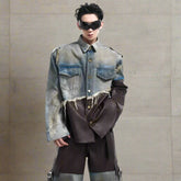 Men's Vegan Leather & Distressed Denim Set